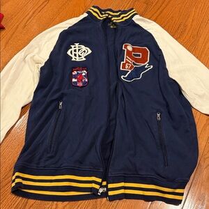 Polo Ralph Lauren Navy and White Varsity Jacket with Patches size LT